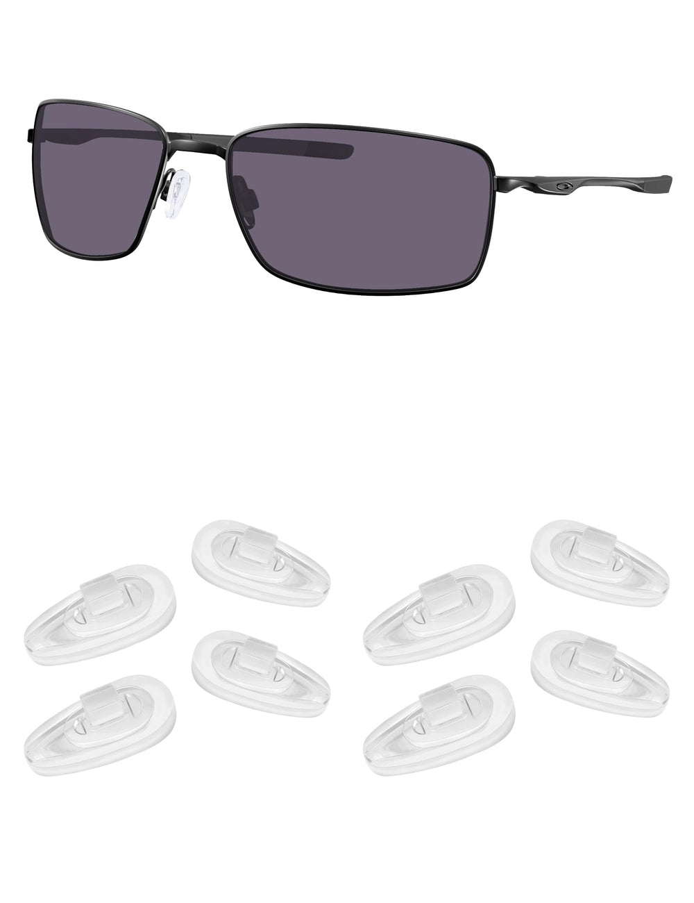 Kygear clear silicone nose pieces attached to Oakley WireTap sunglasses