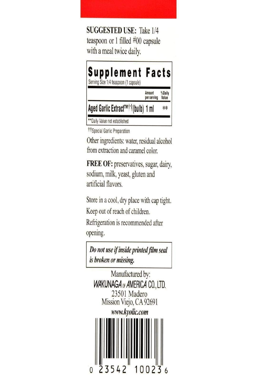 Kyolic Organic Odorless Aged Garlic Liquid product shot