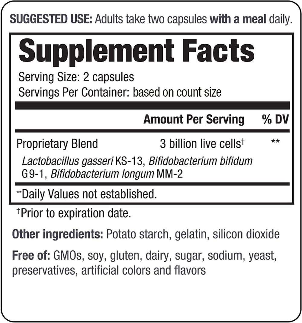Close-up of probiotic capsules showing three strains