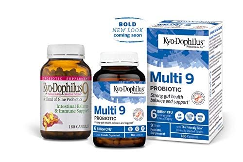 Kyolic Kyo-Dophilus Multi 9 bottle with daily-use routine suggestion.
