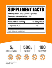 Serving size graphic showing 5 g of L-Arginine HCl