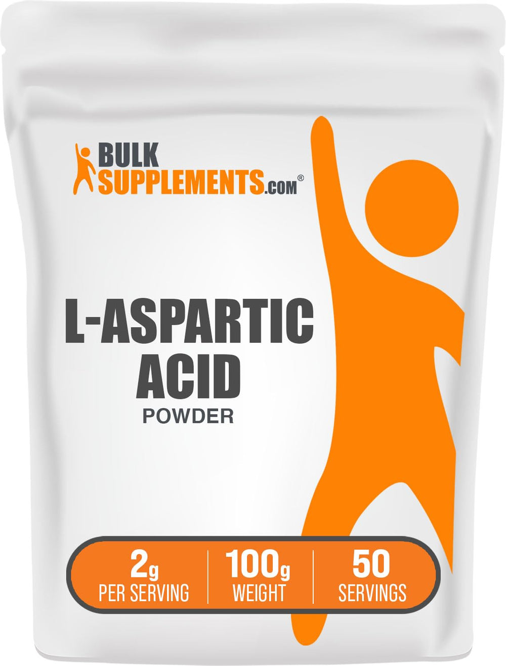 L-Aspartic Acid powder 2g serving with BulkSupplements packaging