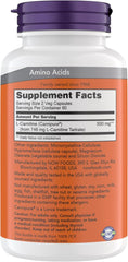 Close-up of NOW L-Carnitine 250 mg vegetarian capsules in bottle