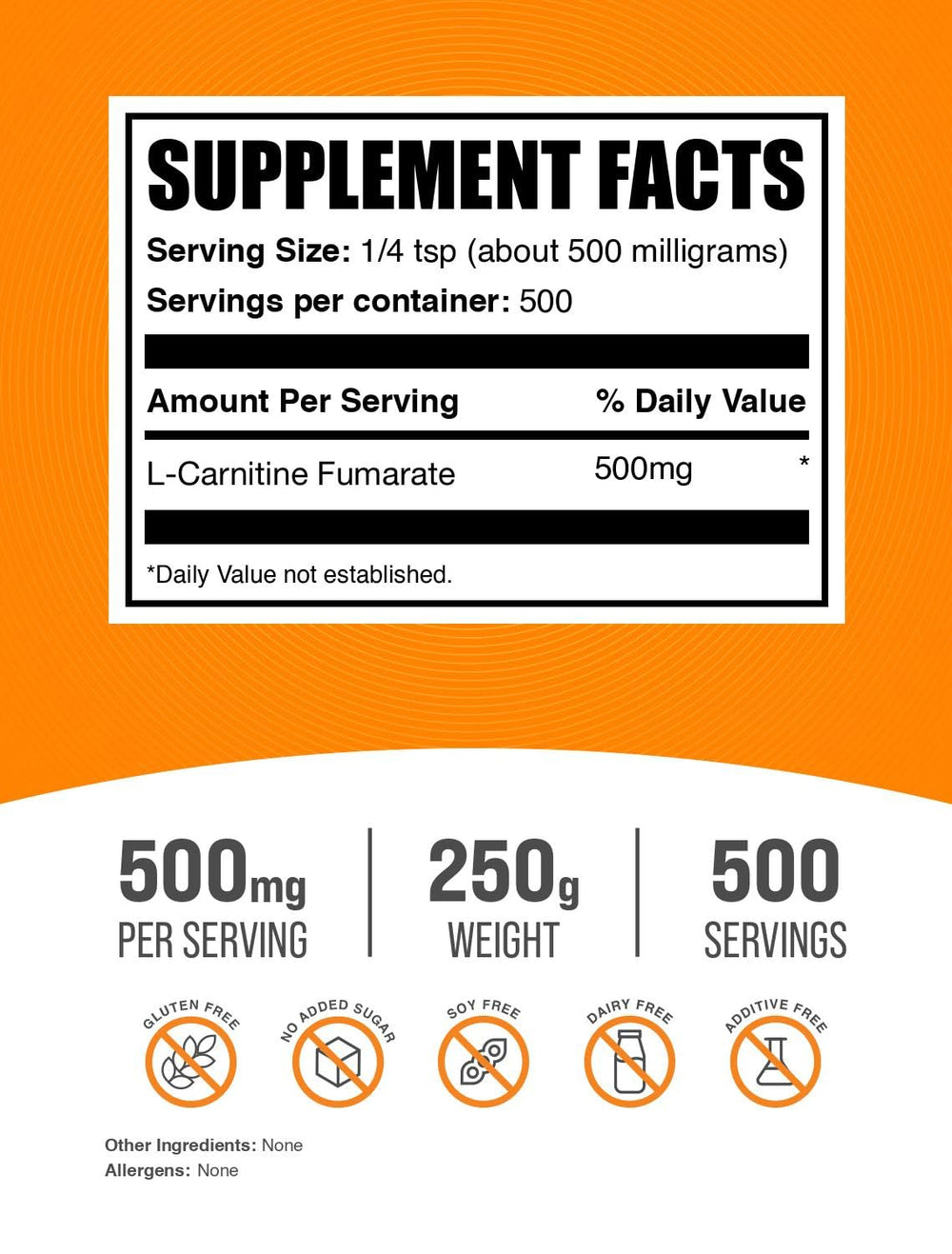 Unflavored L-Carnitine Fumarate 500mg serving scoop