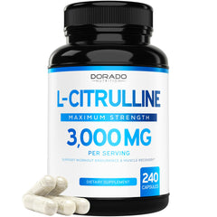 Bottle of L Citrulline 3000mg supplement with 240 capsules