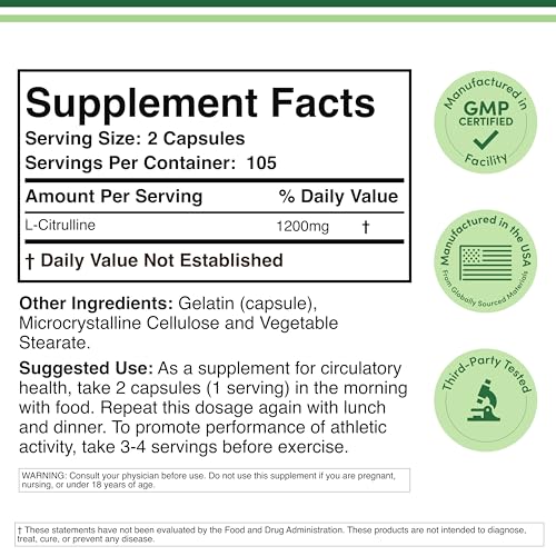 Close-up of L Citrulline capsules bottle label