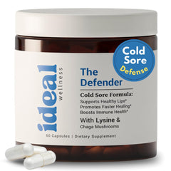 Bottle of L-Lysine cold sore treatment capsules for lips