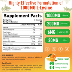 Nutritional ingredients panel for L-Lysine Gummies