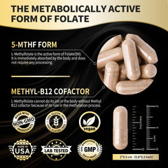 Close-up of L-Methylfolate 15mg and Methyl B12 capsules