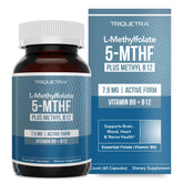 Bottle of L Methylfolate 7.5mg + Methyl B12 supplement with 60 capsules
