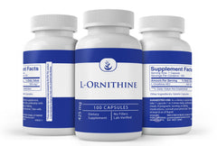 L-Ornithine capsules spilled from bottle