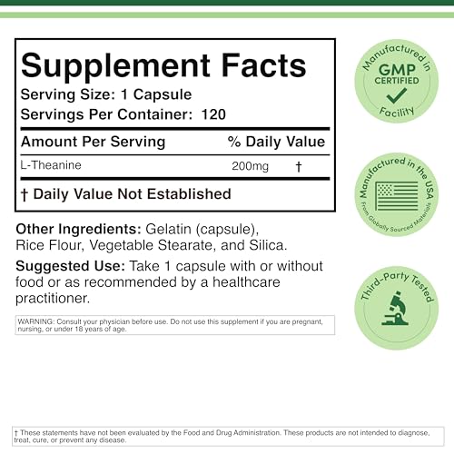 Close-up view of L-Theanine 200mg capsules