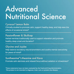 Herbal blend including L-Theanine, lemon balm, saffron, kava, skullcap, lavender and passion flower