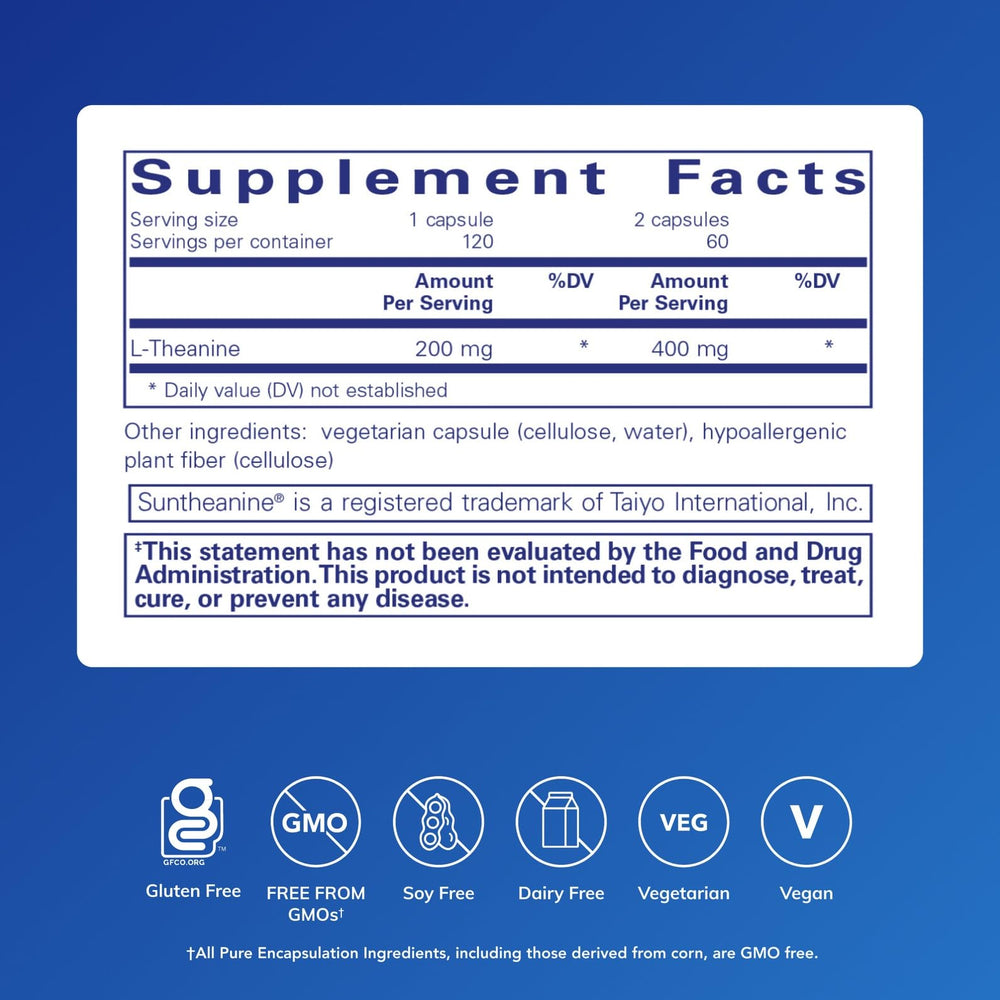 Pure Encapsulations L-Theanine bottle label close-up