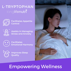 L-Tryptophan bottle on nightstand with soft lighting