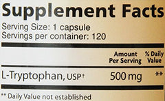 L-Tryptophan capsules packaging and bottle on white background