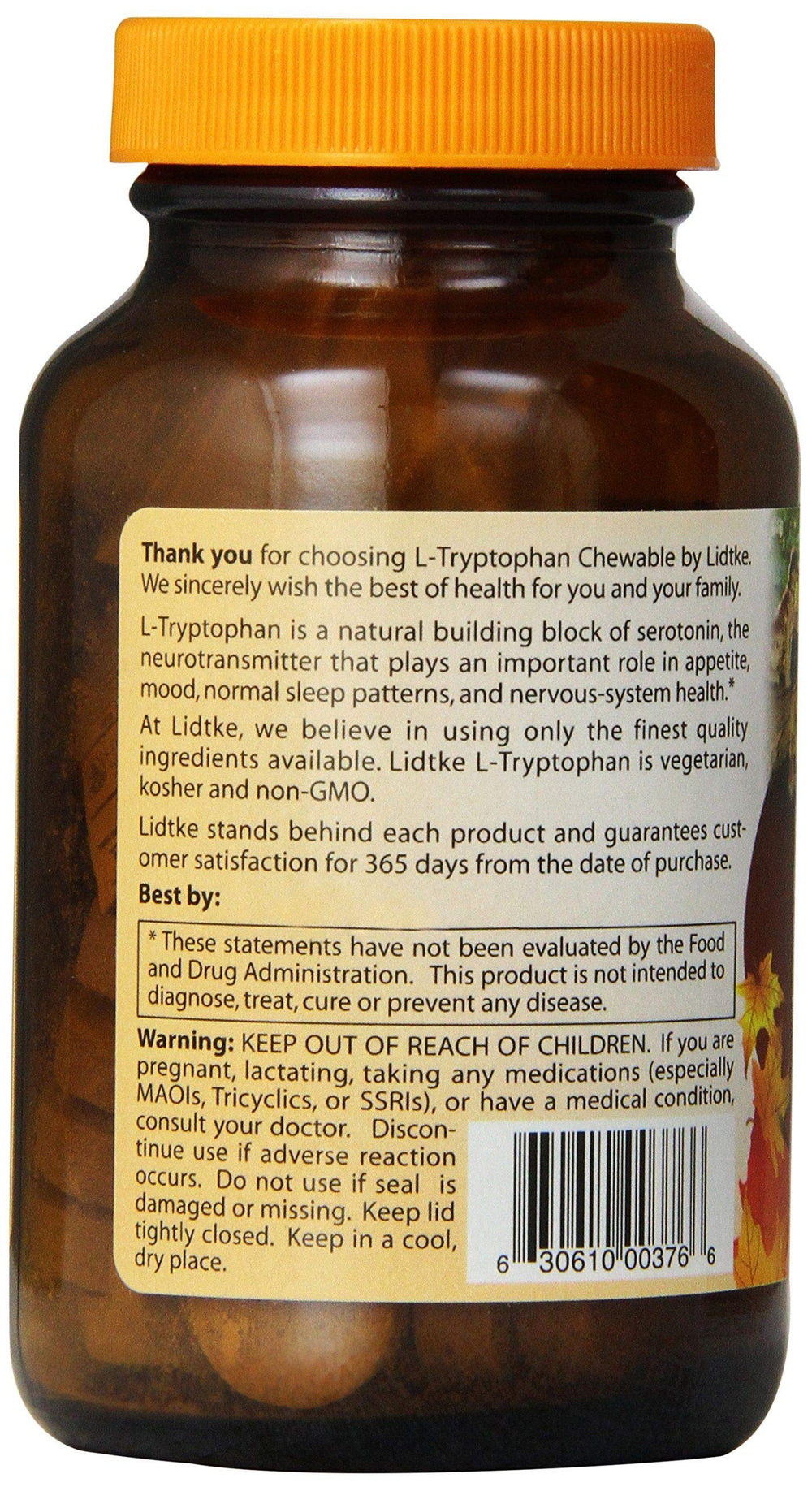 Pile of L-Tryptophan chewable tablets (60 count)