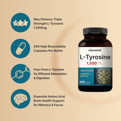 L Tyrosine capsules spilling from bottle