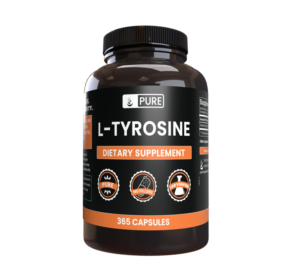 Pure Original L-Tyrosine capsules bottle close-up