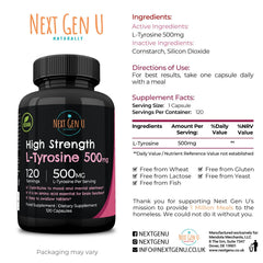 L-Tyrosine 500 mg ingredients and vegan certification