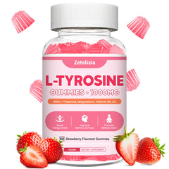 L Tyrosine Gummies bottle front view with Strawberry flavor, 60 count