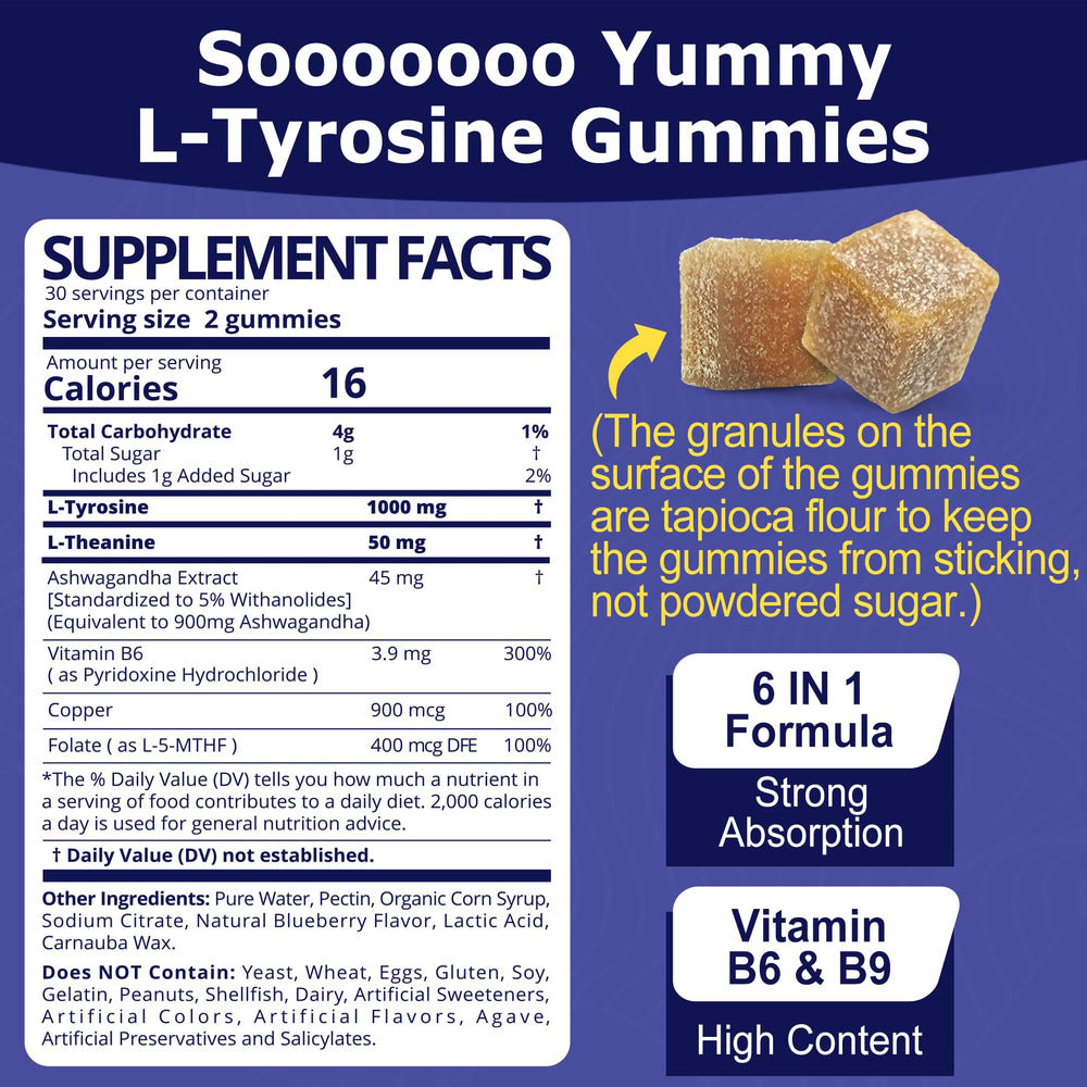 Supplement facts panel for L Tyrosine Gummies 1100mg