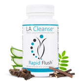 LA Cleanse rapid flush bottle closeup capsules support daily gut health.