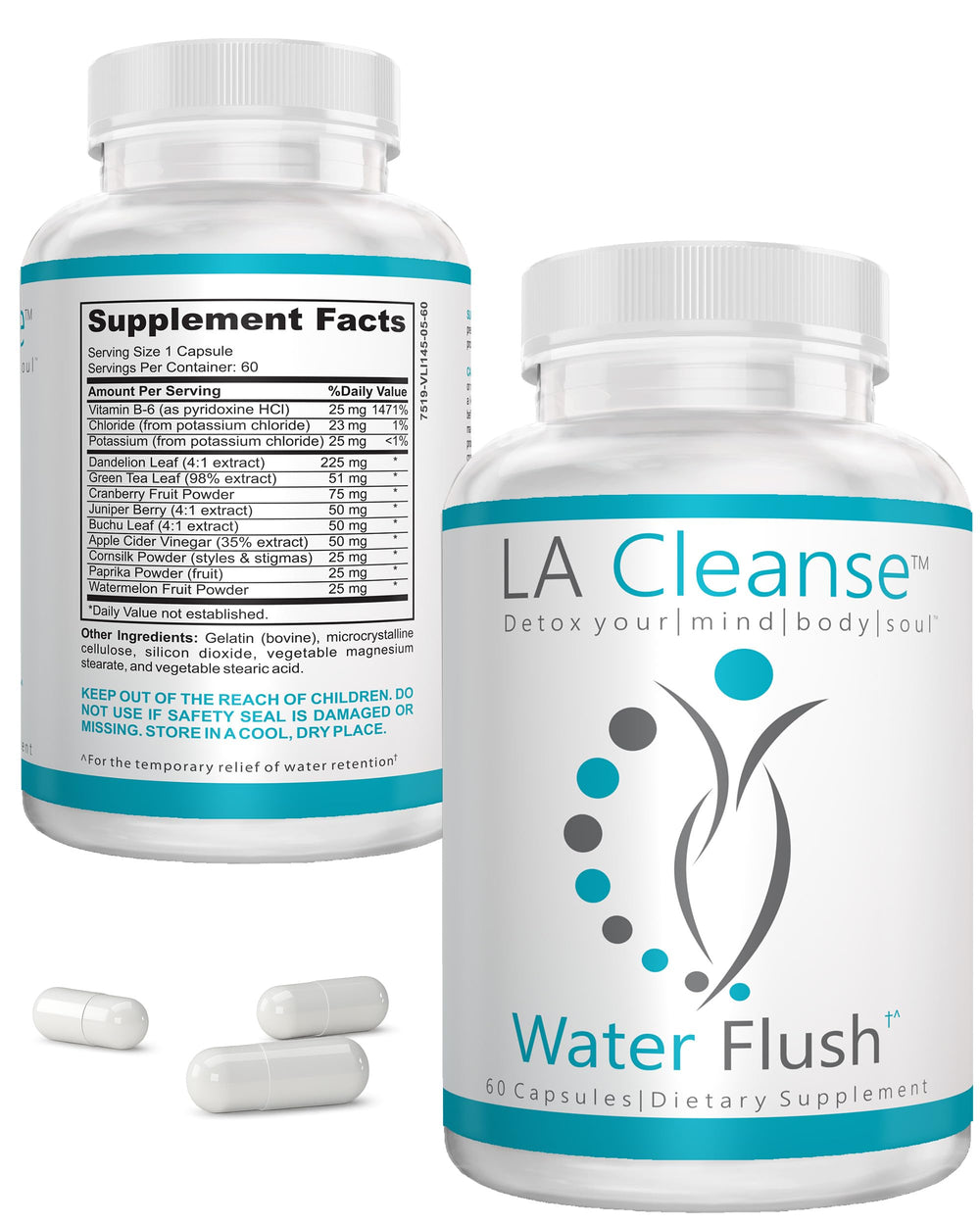 LA Cleanse Water Flush bottle front view supports daily fluid balance.