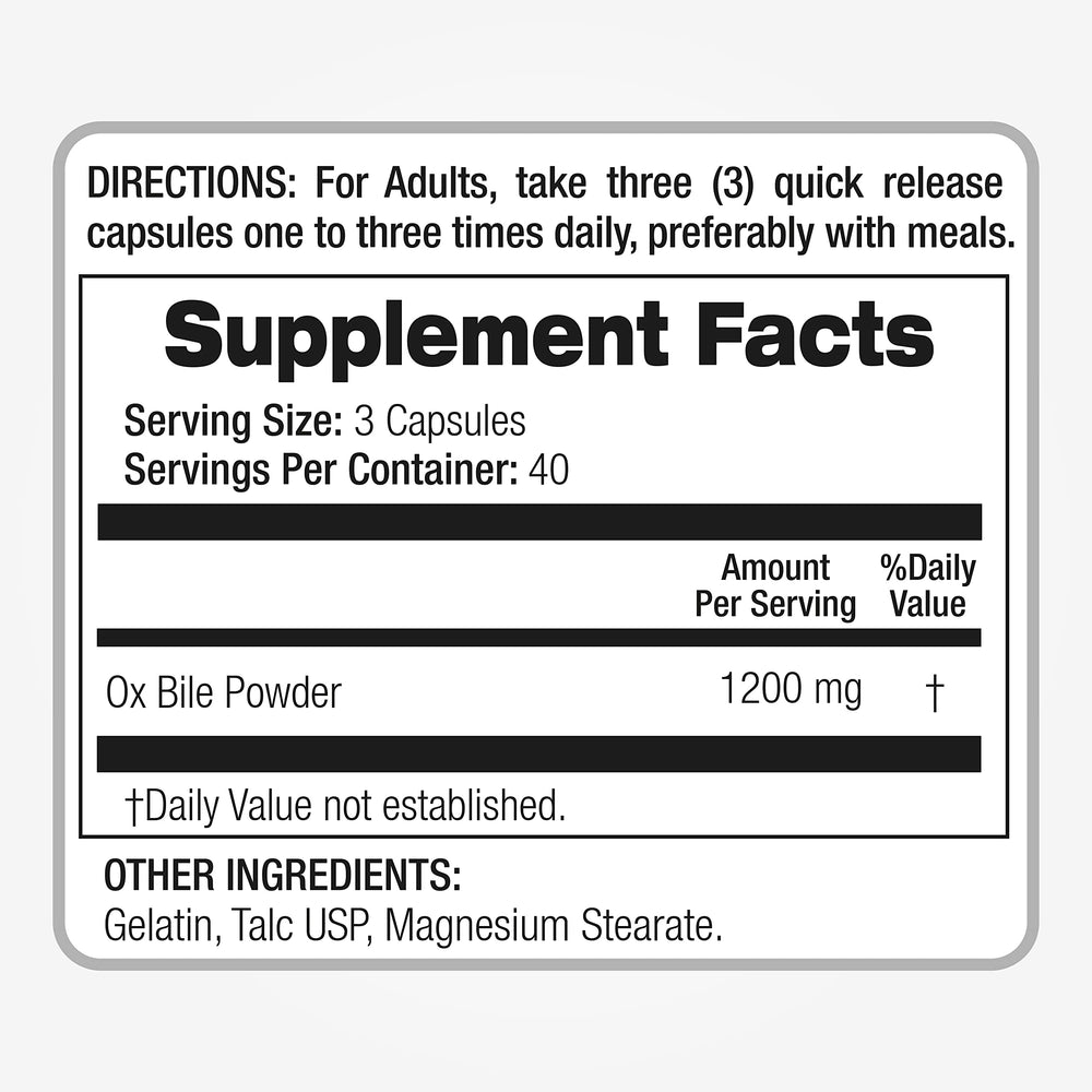Ox Bile supplement packaging and bottle