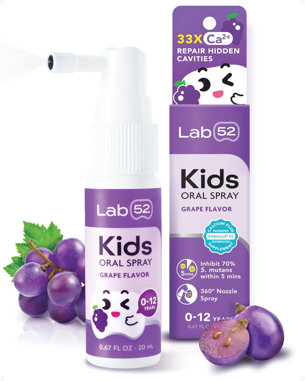 LAB52 Kids Oral Spray bottle with grape flavor label