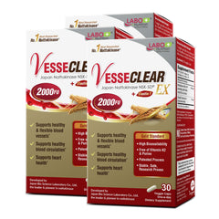 Labon Nutrition VesseCLEAR EX bottle showing Nattokinase NSK-SD and Elastin F capsules