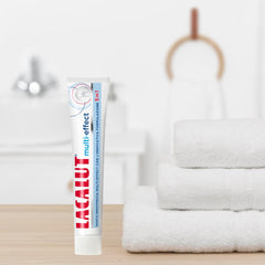 Usage shot showing Lacalut Multi Effect toothpaste in daily oral care