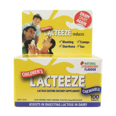 Lacteeze Children's 100 Chewable Tablets Strawberry tablets close-up