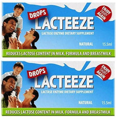 Two-pack Lacteeze Drops 15.5 ml bottle with lactase enzyme