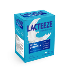 Front view of Lacteeze Extra Strength chewables bottle