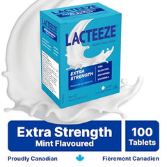 Mint-flavored chewable Lacteeze tablet close-up