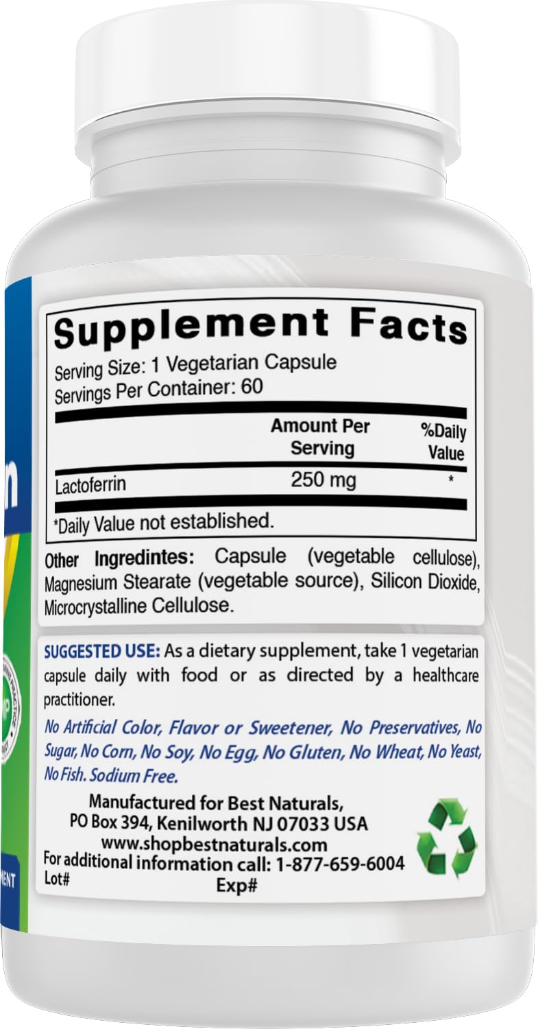 Supplement information card for Best Naturals Lactoferrin