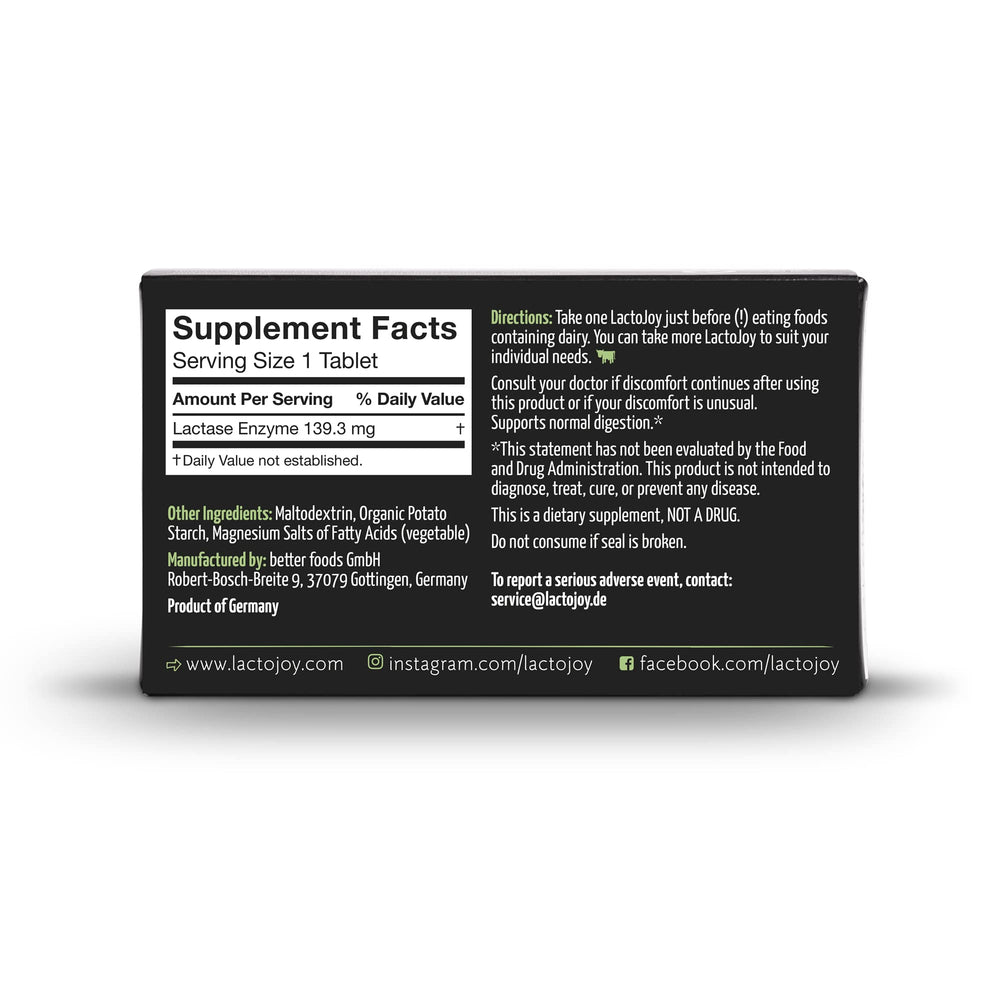 Close-up of 14,500 FCC lactase dosage label