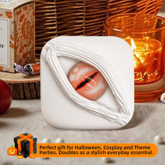 Close-up of dragon-eye Halloween design on the case lid