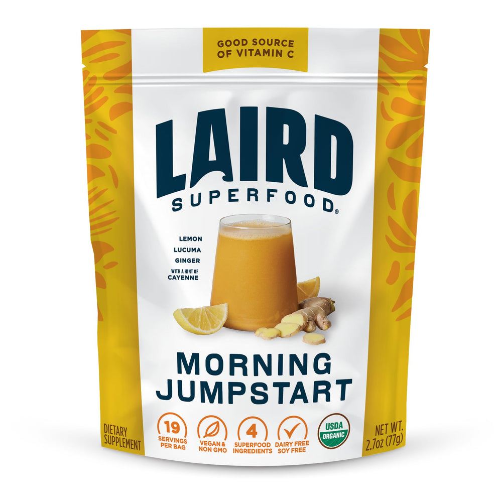 Laird Morning Jumpstart packaging with Lemon Lucuma Ginger Cayenne label