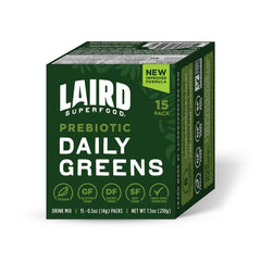 Front view of Laird Superfood Prebiotic Daily Greens Powder 15-pack sachets package