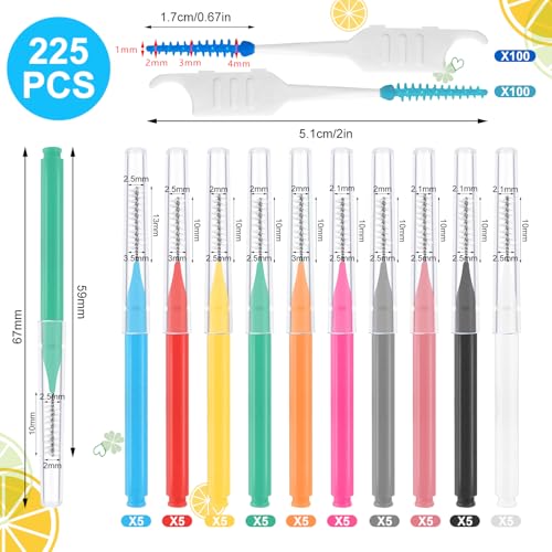 Interdental brushes in 10 sizes and 11 colors with transparent storage box