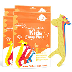 Lakeyface biodegradable kids flossers packaging with giraffe design