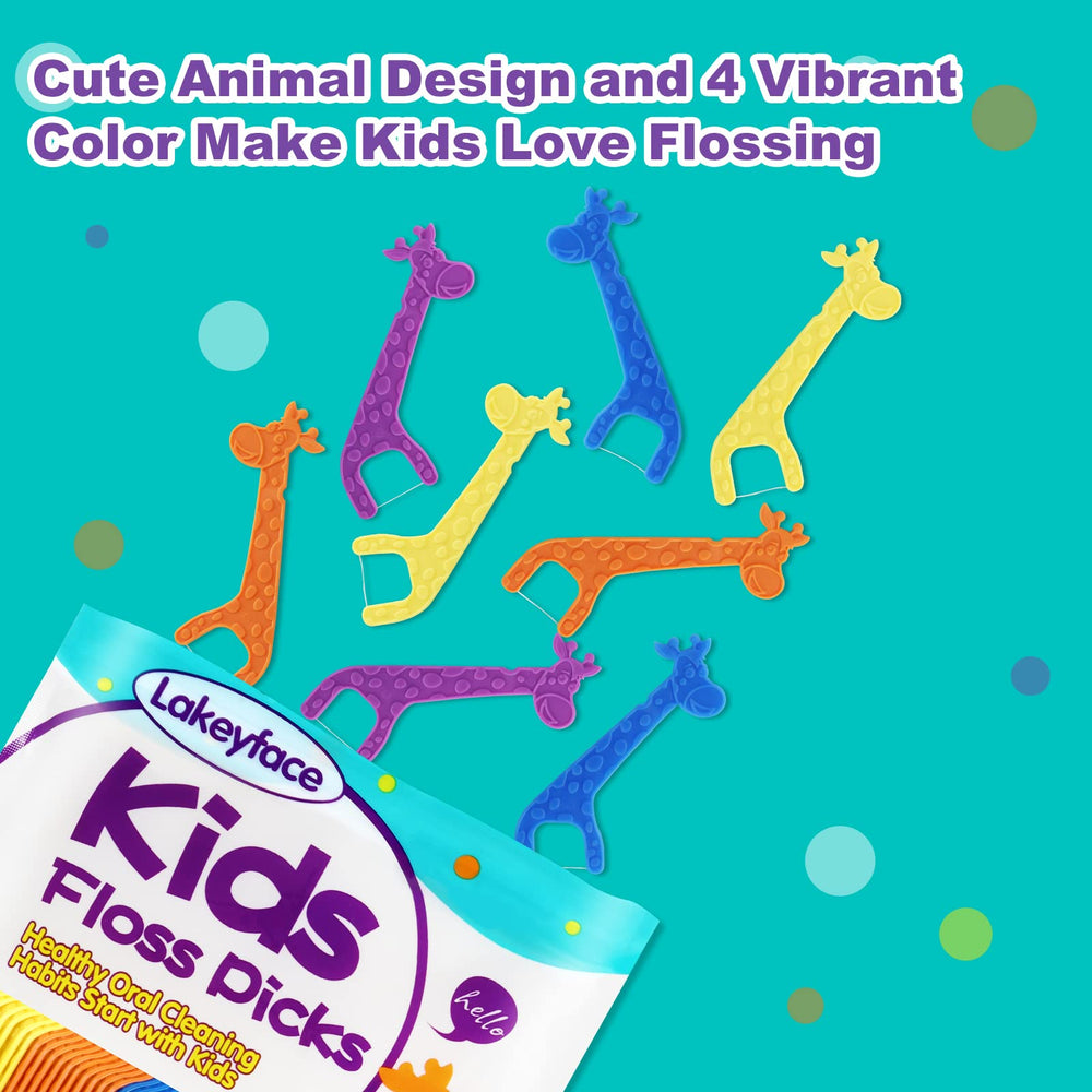 Unflavored kid-friendly dental floss picks with giraffe design
