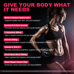 LanranBee Creatine for Women Gummies infographic-style ingredients including collagen and hyaluronic acid.