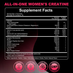 LanranBee Creatine for Women Gummies packaging close-up emphasizes BCAAs and absorption-supporting ingredients.