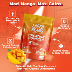 Creapure 5g per serving label on gummies