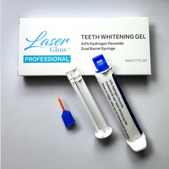 LaserGlow 44% hydrogen peroxide whitening gel in a 2 oz dual-barrel syringe