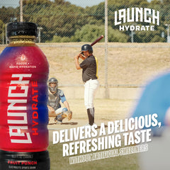 Close-up of Launch Hydrate Fruit Punch can - front angle