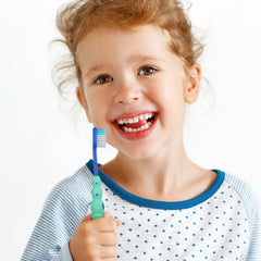 Display of 12 toddler toothbrushes with protective covers